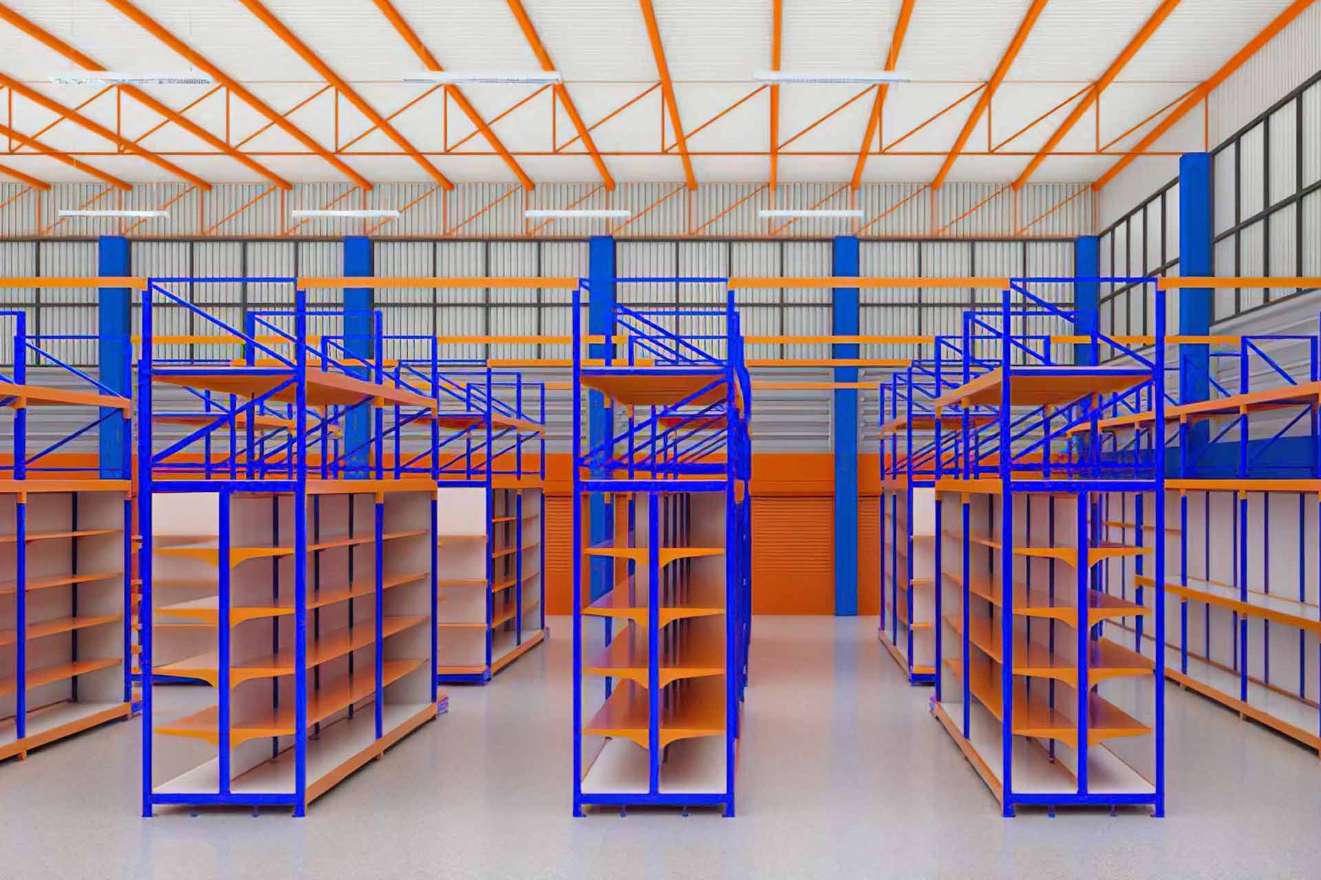 ออกแบบจัดวางสินค้าสีน้ำเงิน-ส้ม 3D ร้านท่าแซะการเกษตร