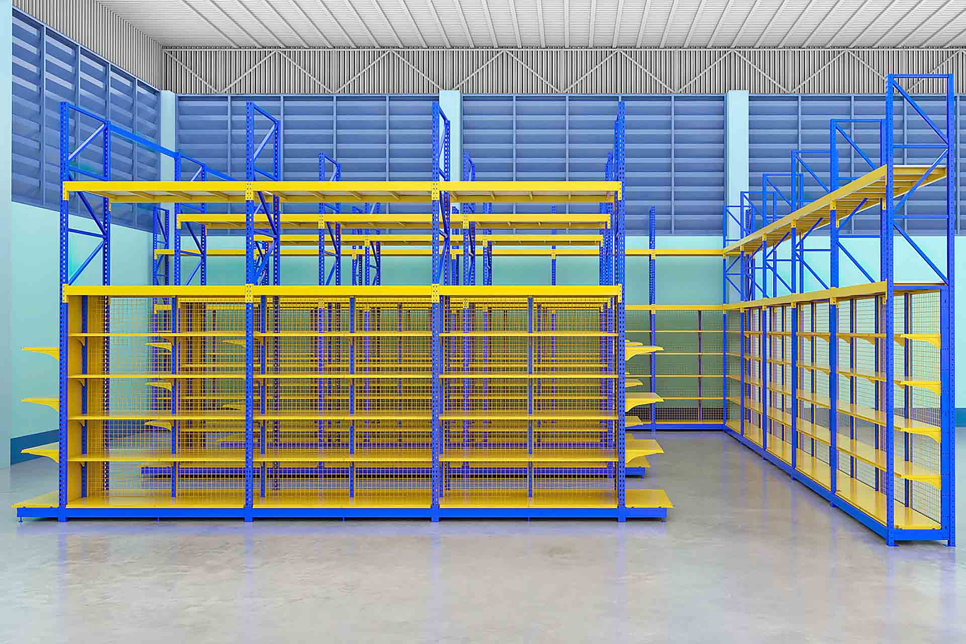 ออกแบบชั้นวางสินค้า 3D สีน้ำเงิน-เหลือง ร้านคุณธรรมรงค์